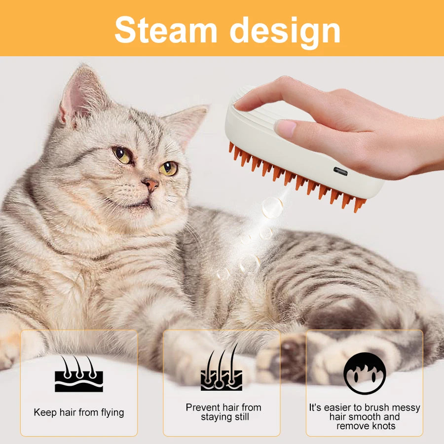 Pet Cat Grooming Comb with Electric Spray Water Steam Soft Silicone Brush Steamer Pet Bath Brush Massage Pet Hair Remover