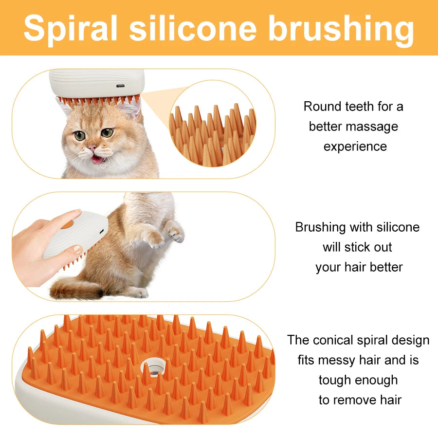 Pet Cat Grooming Comb with Electric Spray Water Steam Soft Silicone Brush Steamer Pet Bath Brush Massage Pet Hair Remover