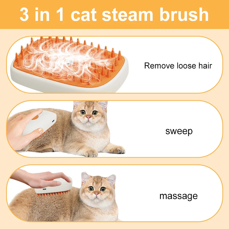 Pet Cat Grooming Comb with Electric Spray Water Steam Soft Silicone Brush Steamer Pet Bath Brush Massage Pet Hair Remover