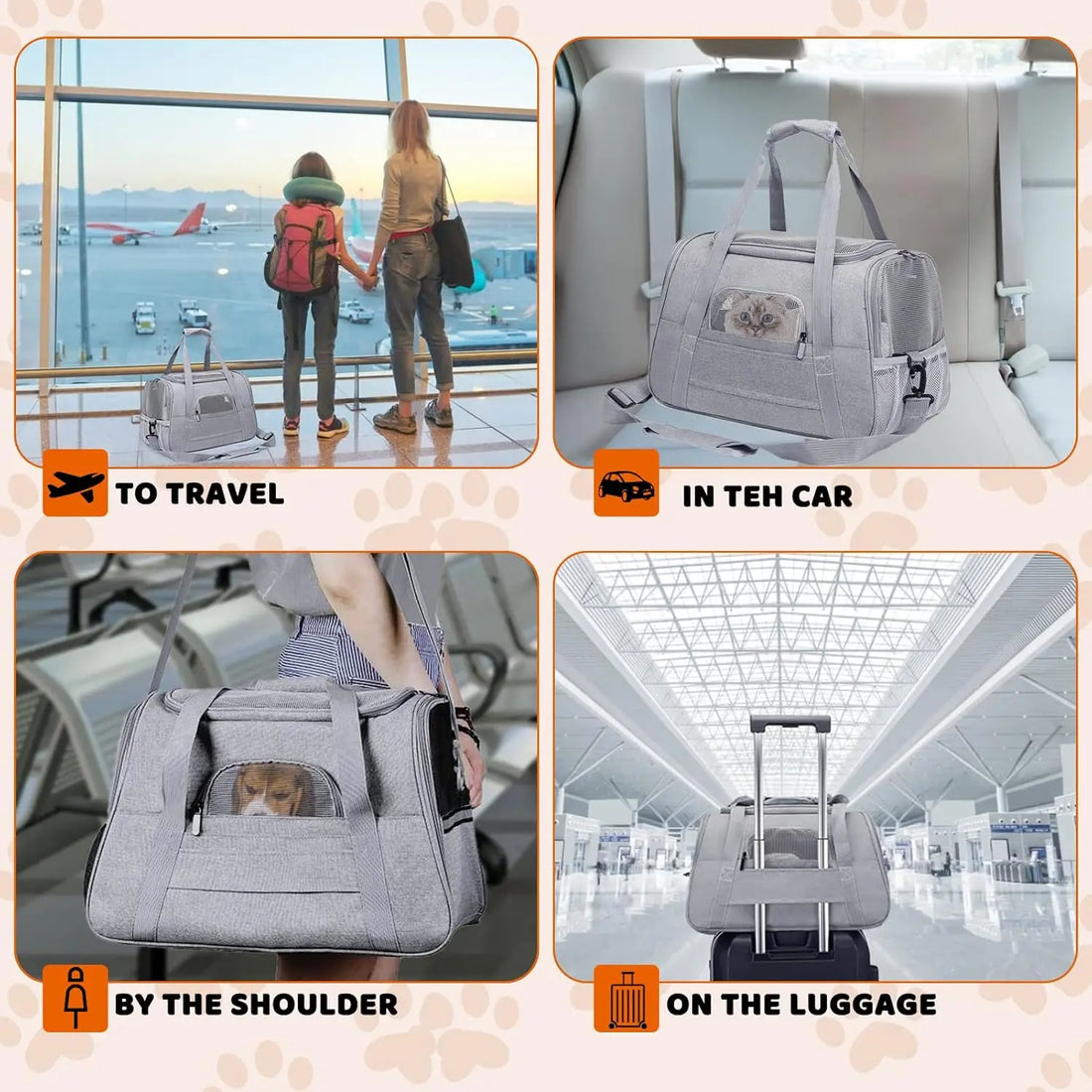 Airline Approved Pet Carrier Soft Sided Cat Dog Travel Bag Breathable Mesh Portable Foldable Puppy Kitten Transport Pouch Under