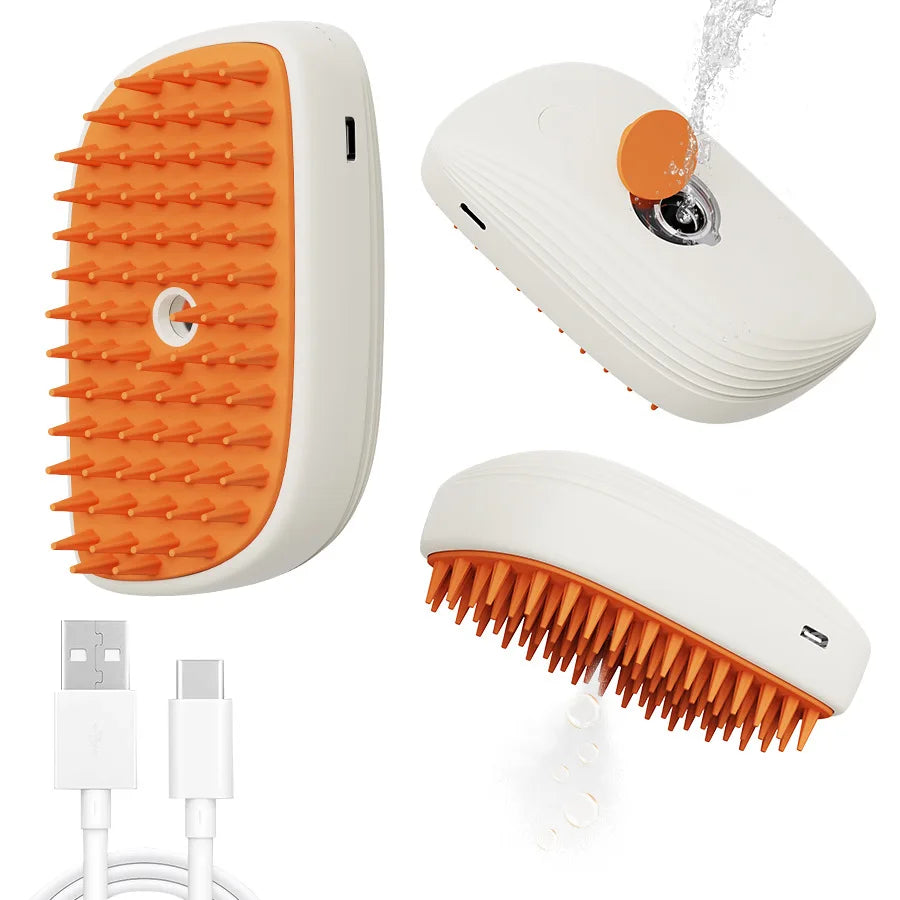 Pet Cat Grooming Comb with Electric Spray Water Steam Soft Silicone Brush Steamer Pet Bath Brush Massage Pet Hair Remover