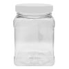 Pride of India | Clear Food Grade PET Plastic Square Grip Storage Jar w/ Cap | 6 Jar Pack - 64 Fluid Ounces 7-8 Cup Storage Capacity | Airtight Seal &