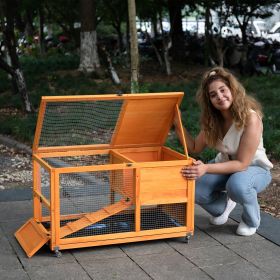 2-Tier Rabbit Hutch on Wheels, Bunny Cage with Run, Doors, Ramp, Openable Roof, Easy-to-Clean Tray, Pet House for Guinea Pigs Small Animals, Oran