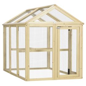 PawHut Wooden Chicken Run, Combinable Design with Perches, 4.6' x 2.8', Nature Wood