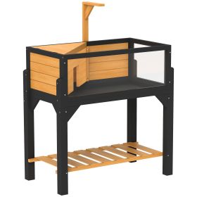 PawHut Wooden Tortoise Habitat with Storage Shelf, Tortoise Enclosure with Clear Windows, Openable Top, Lamp Holder, Yellow