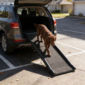 Folding Dog Ramp For Car, 61 Inches Portable Pet Ramp With Non Slip Grass Surface, Raised Side Rails (Option: Black)