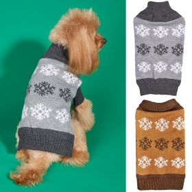 Snowflake Brown Gray Autumn And Winter New Dog Christmas Sweater (Option: Dark brown and grey-M)